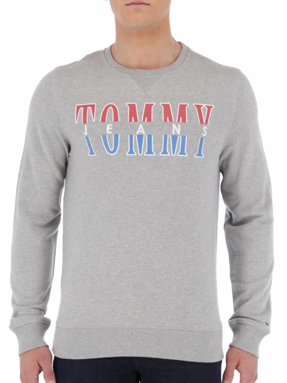 Tommy Hilfiger Light Grey Crewneck Sweatshirt Red & Blue Logo Size Large